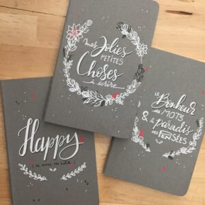 Carnets moleskine gris kraft illustrés par jeym. Fait main. Personnalisation