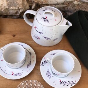 Service thé Coffret théière et tasses porcelaine peintes à la main jeym cadeau offrir